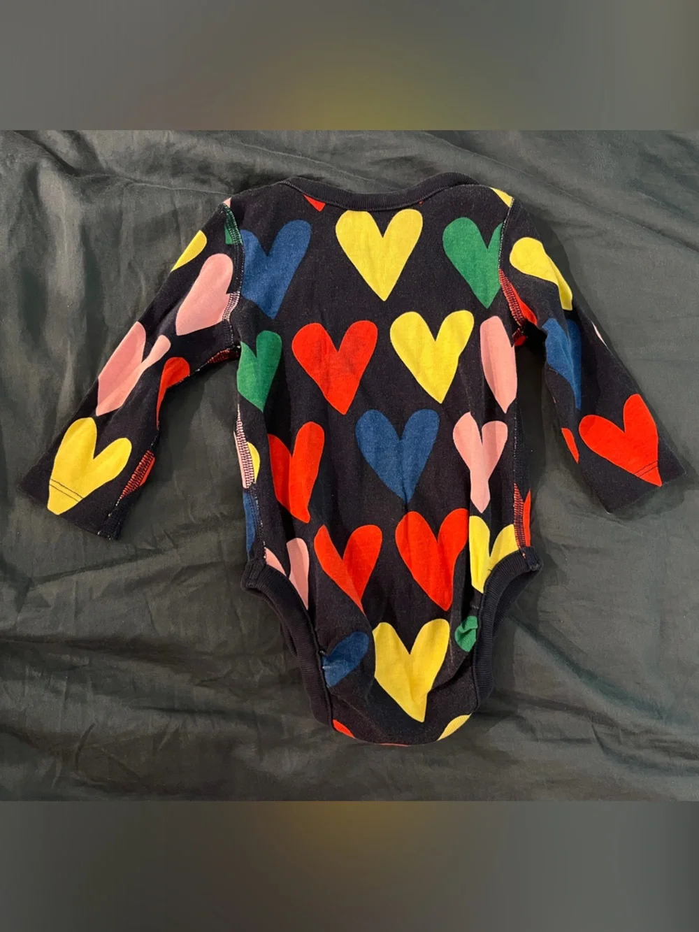 Hanna Andersson Multicolor Heart Print Navy Long Sleeve Baby Bodysuit 60cm 3-6M